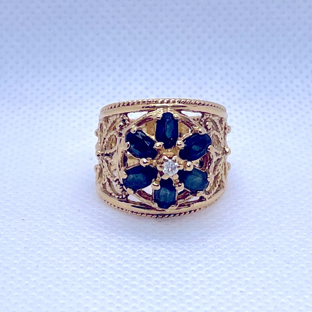 10K Gold & Sapphire & Diamond Wide Band Ring